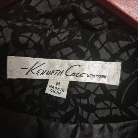 Kenneth Cole Black Velvet Floral Winter Puffer Vest - Picture 4 of 6